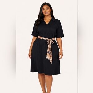 BloomChic Black Midi Dress 14W/16W | V-Neck | Tie Waist | Flowy Fit